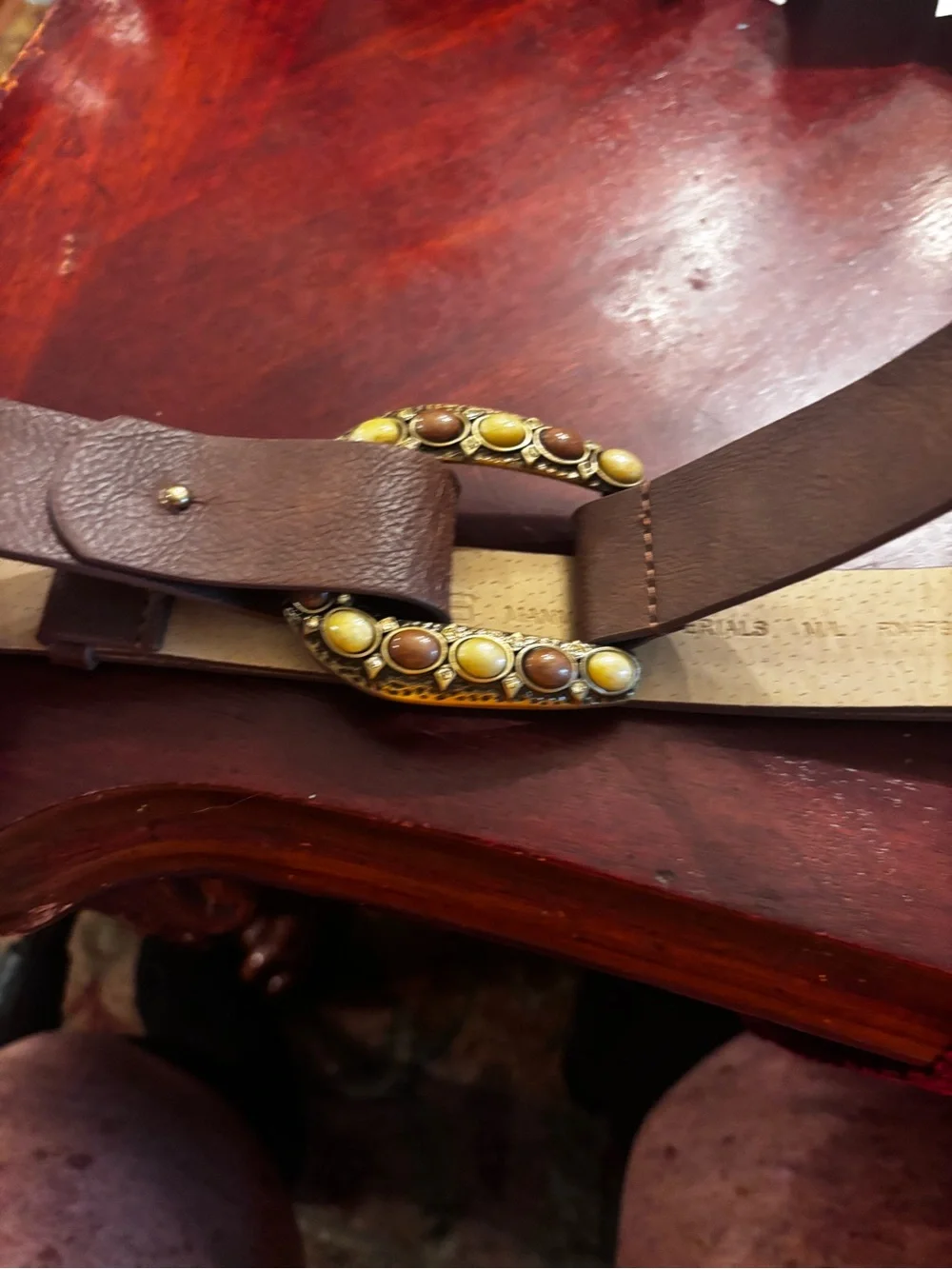 Chico's Brown and Cream Beaded Leather Belt